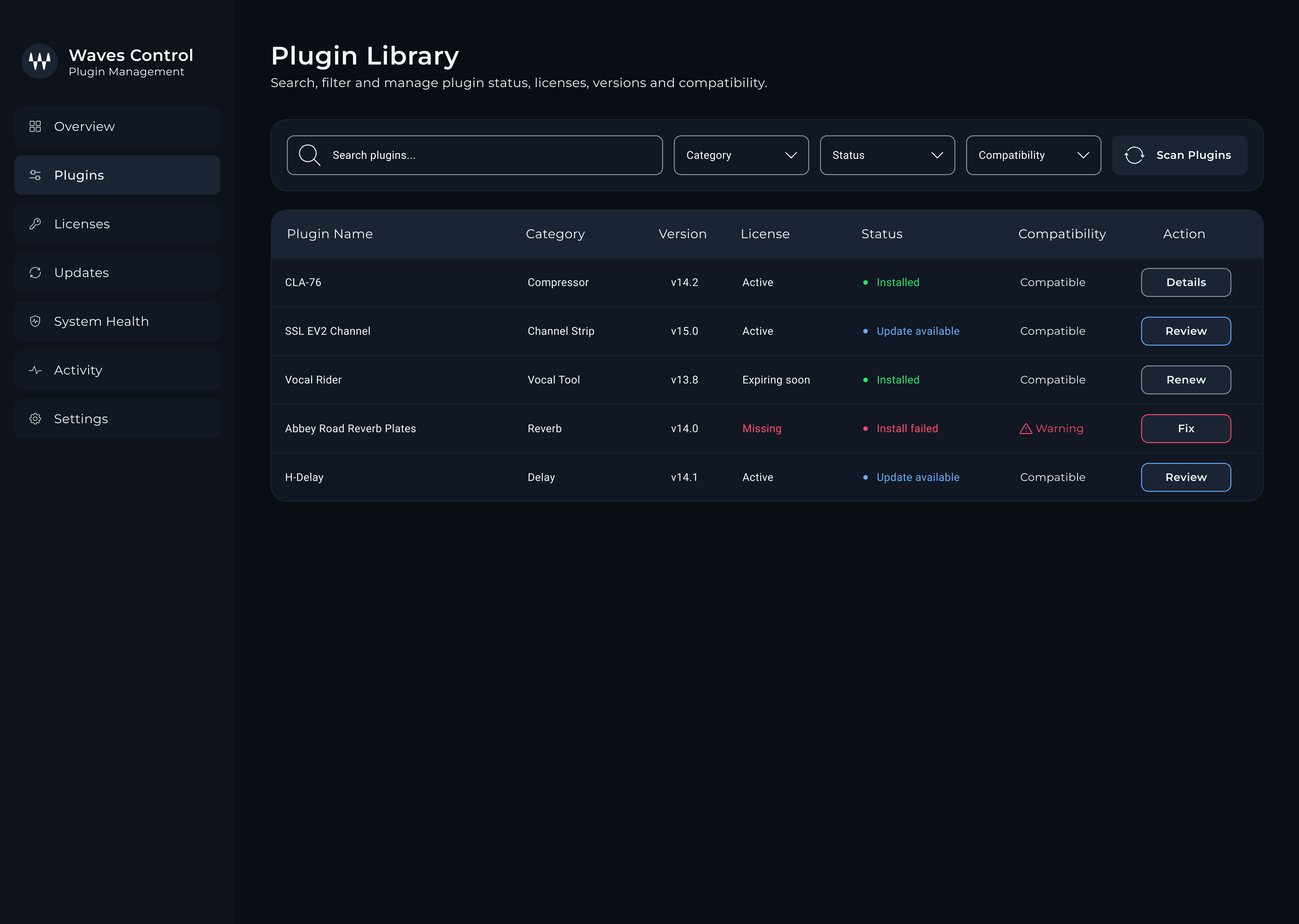 Plugin Library screen